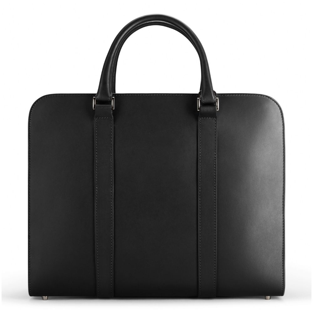 Carl Friedrik Leather Double Palissy Briefcase in Black/Grey