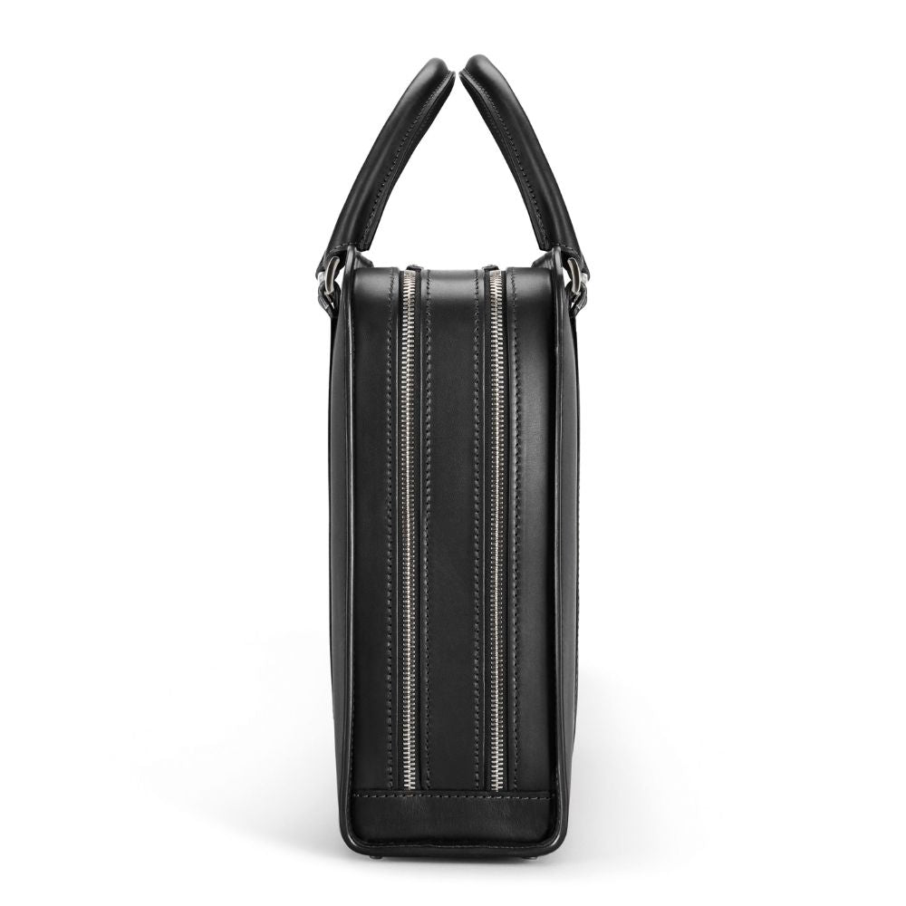 Carl Friedrik Leather Double Palissy Briefcase in Black/Grey
