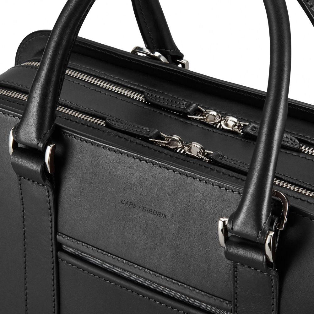 Carl Friedrik Leather Double Palissy Briefcase in Black/Grey