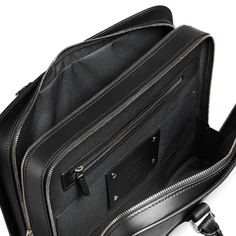 Carl Friedrik Leather Double Palissy Briefcase in Black/Grey