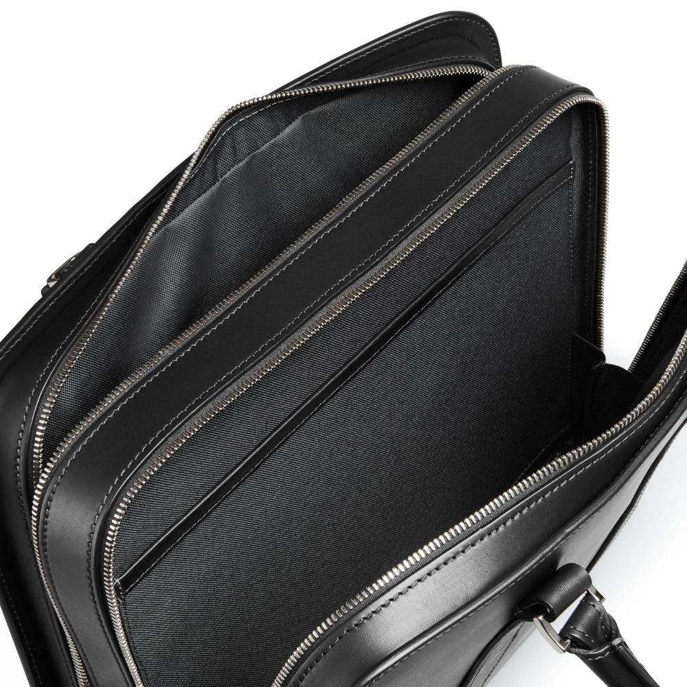 Carl Friedrik Leather Double Palissy Briefcase in Black/Grey