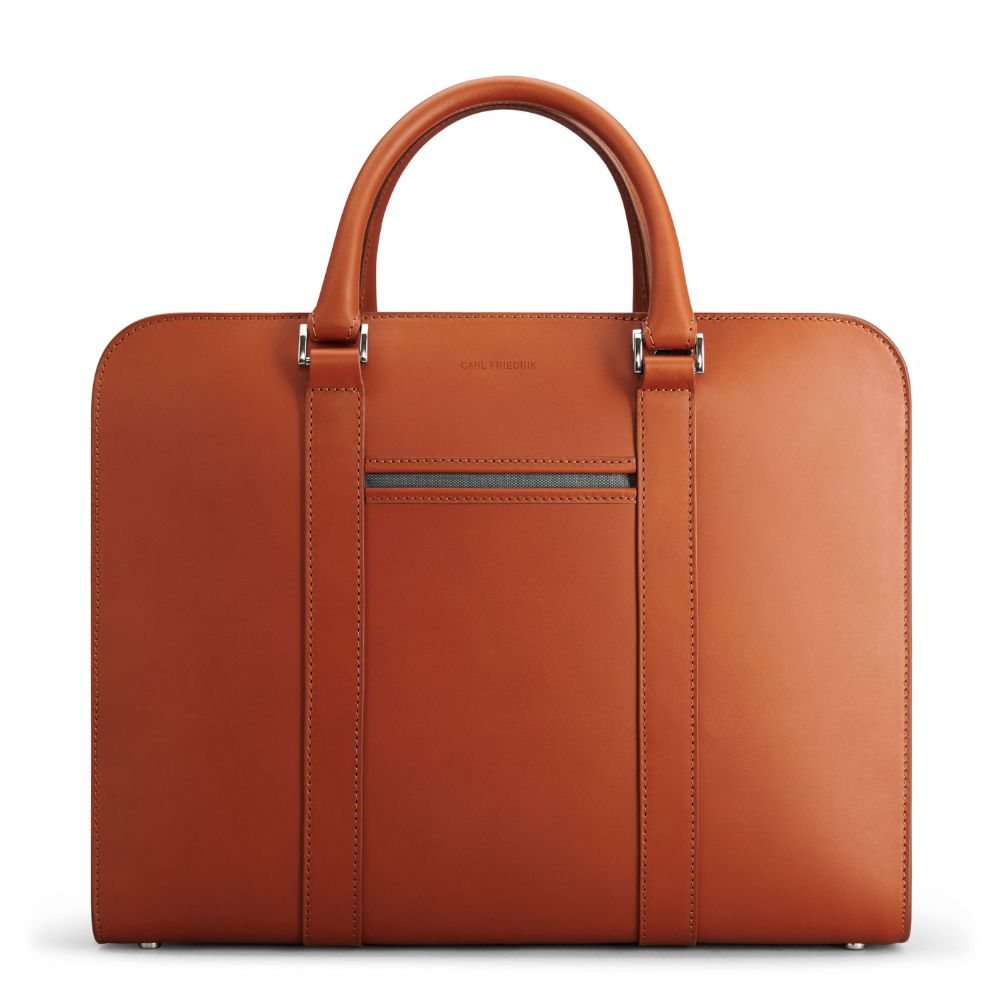 Carl Friedrik Leather Double Palissy Briefcase in Cognac/Grey