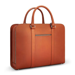 Carl Friedrik Leather Double Palissy Briefcase in Cognac/Grey