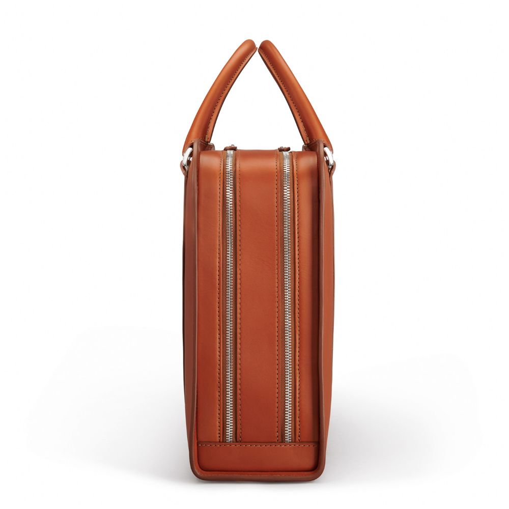 Carl Friedrik Leather Double Palissy Briefcase in Cognac/Grey