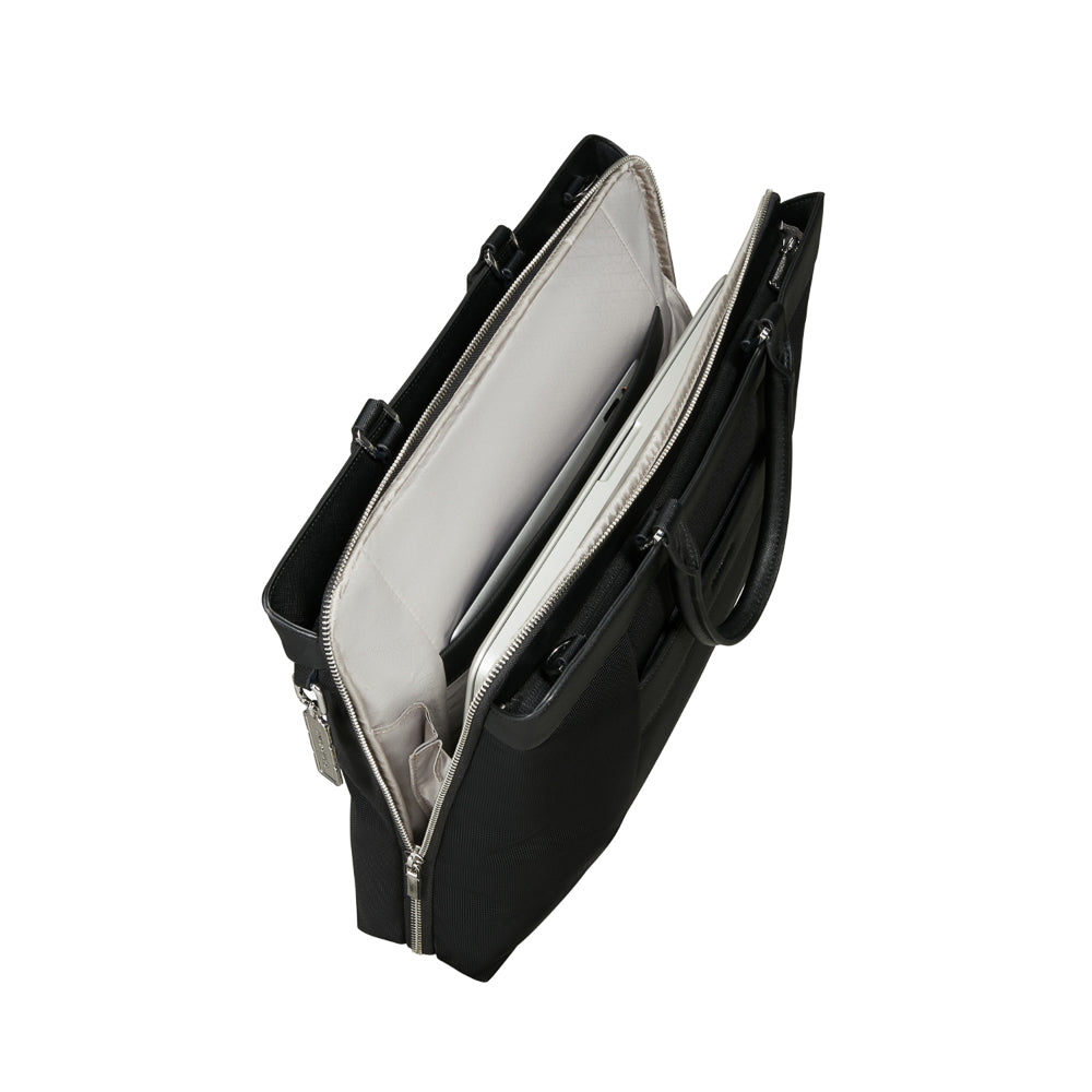 Samsonite 15.6" black briefcase featuring a sleek design and comfortable carrying handles.