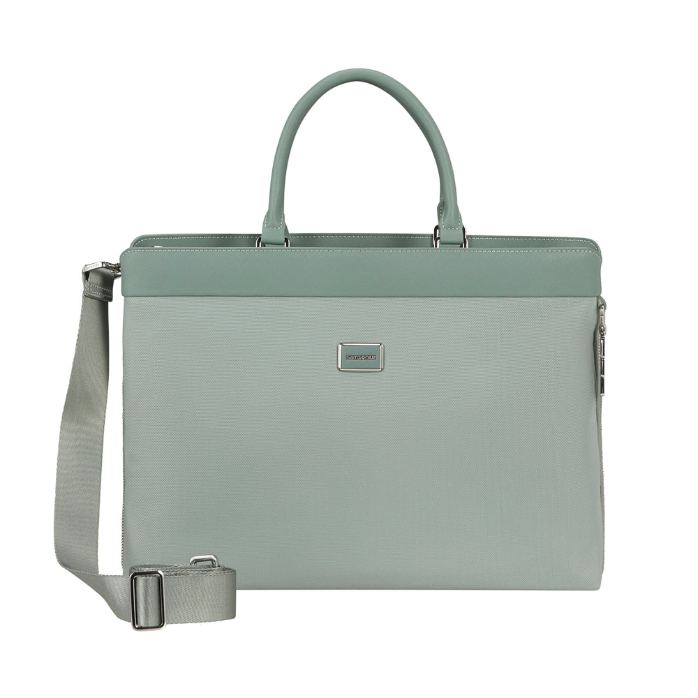 Samsonite 15.6" briefcase in thyme green with sleek design and padded laptop compartment.