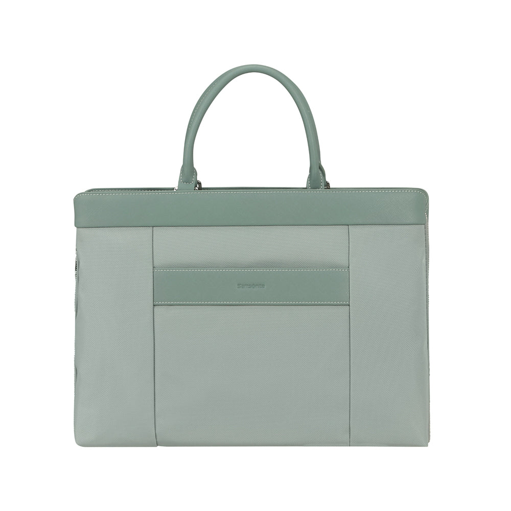 Samsonite 15.6" briefcase in thyme color, featuring a sleek design and padded laptop compartment.