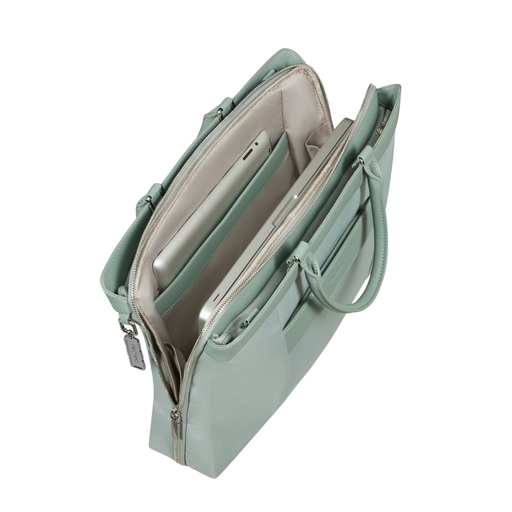 Samsonite 15.6" briefcase in thyme color, featuring a sleek design and padded laptop compartment.
