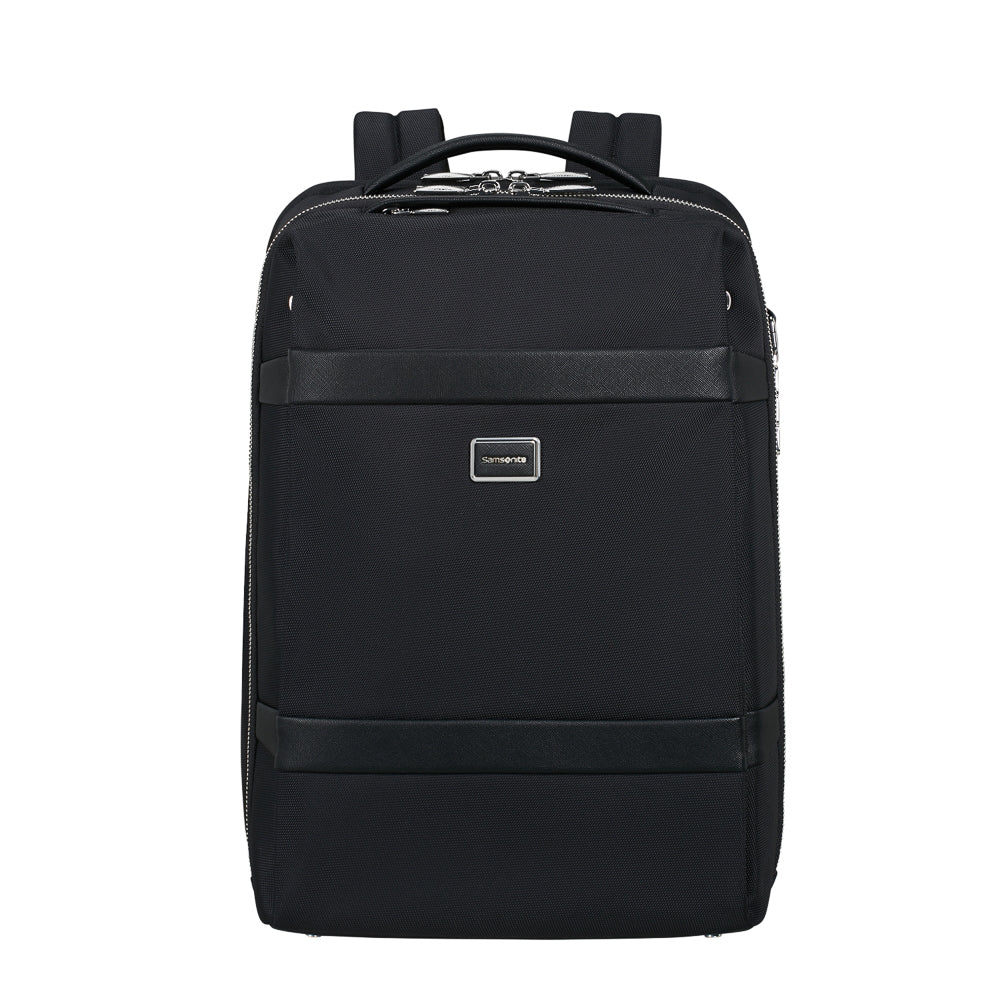 Samsonite 15.6" laptop backpack in black, featuring padded compartments and adjustable straps for comfortable carry.