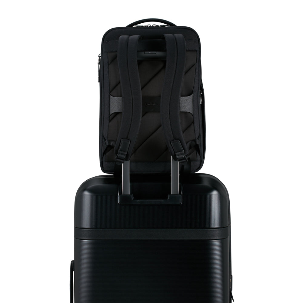 Samsonite 15.6" laptop backpack in black with padded compartment and adjustable straps, ideal for travel and daily use.