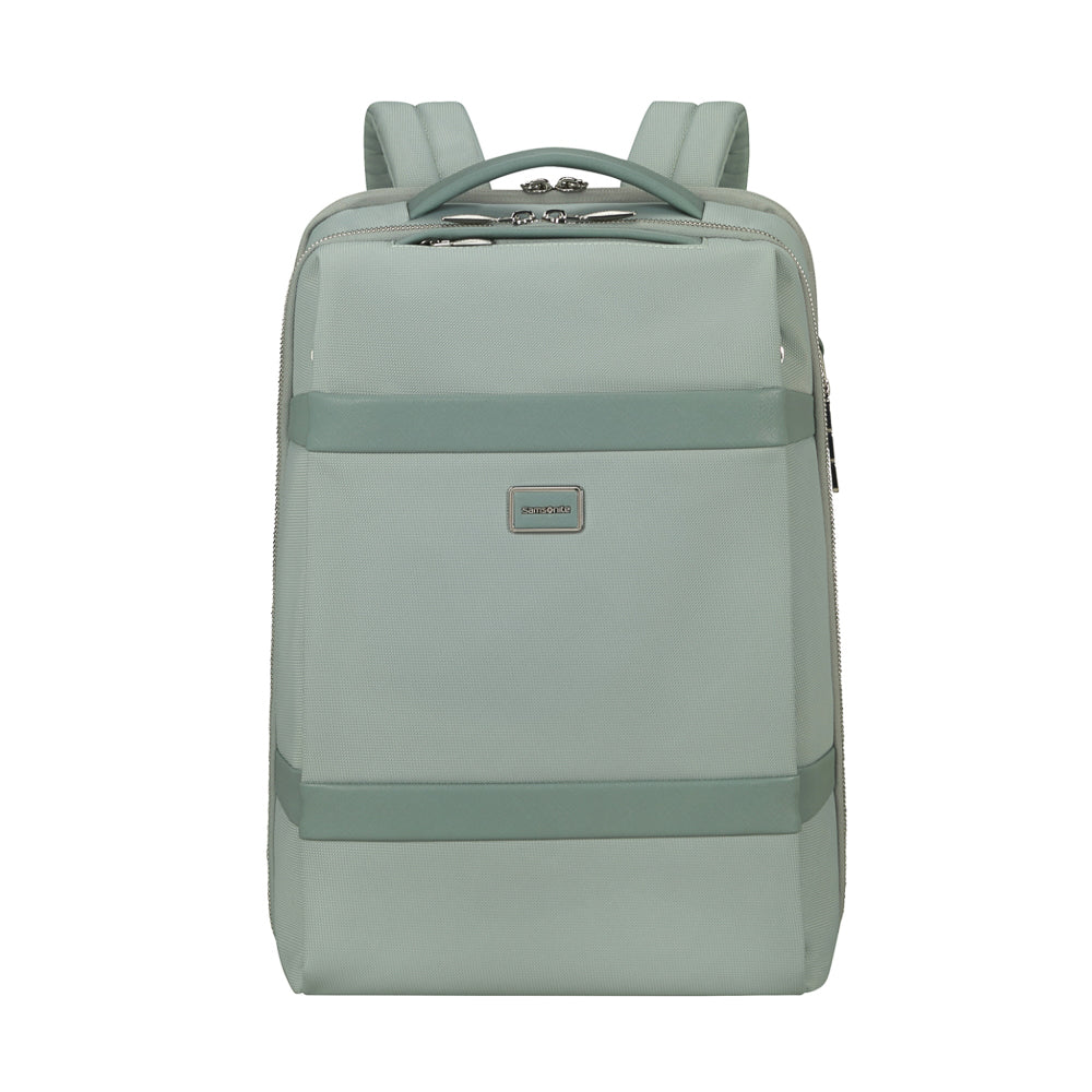 Samsonite 15.6" laptop backpack in thyme color, featuring padded laptop compartment and adjustable shoulder straps.
