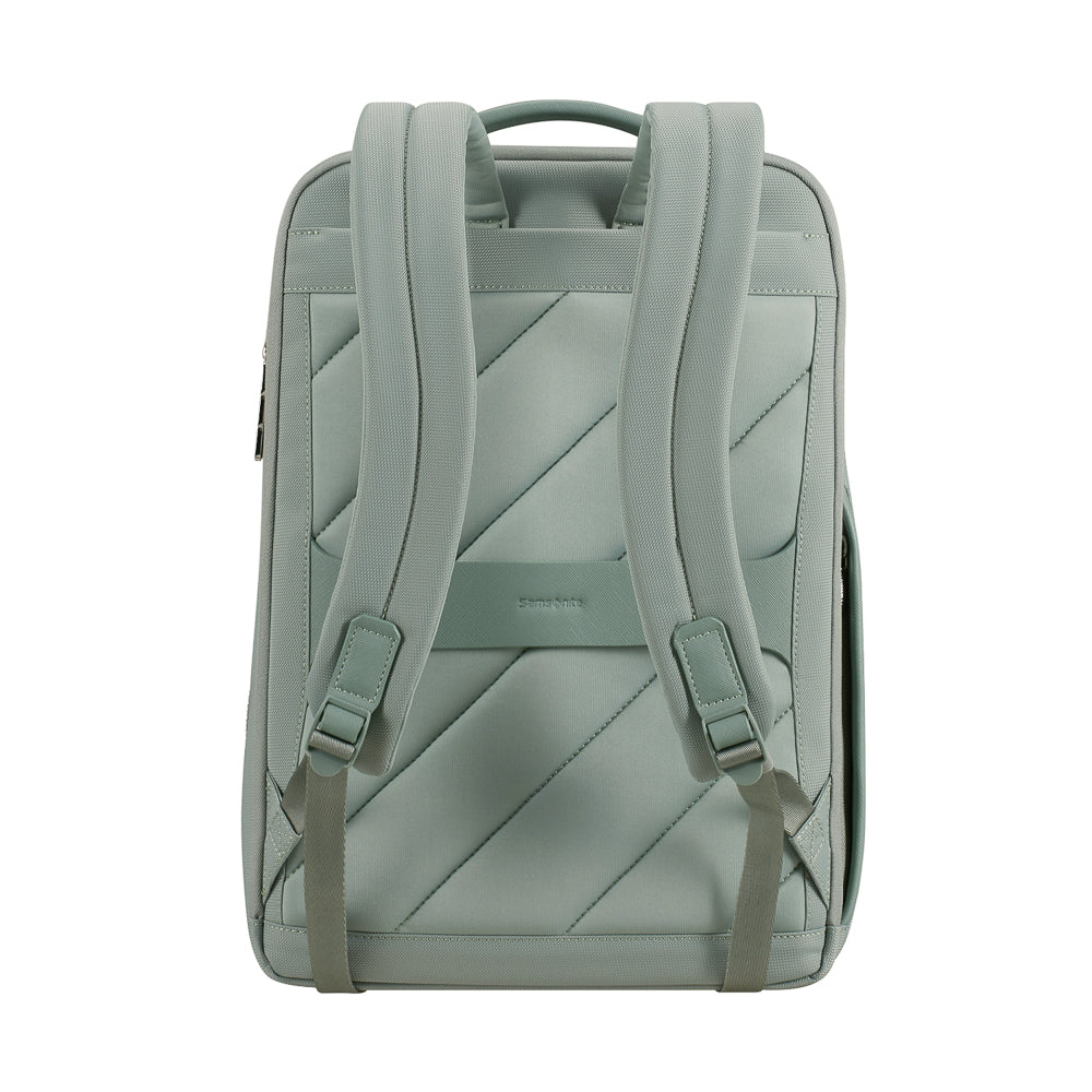 Samsonite 15.6" laptop backpack in thyme color, featuring padded compartments and adjustable straps.