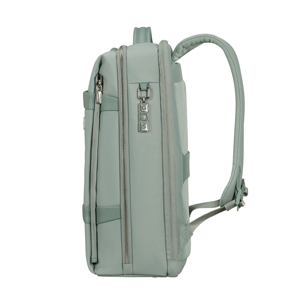 Samsonite 15.6" laptop backpack in thyme green, featuring padded compartments and adjustable straps for comfort.