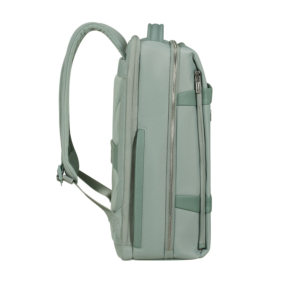 15.6" Samsonite Luggage laptop backpack in thyme color, featuring padded compartments and adjustable shoulder straps.