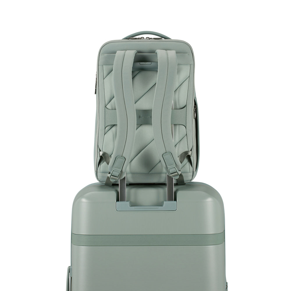 Samsonite 15.6" laptop backpack in thyme color with padded compartment and adjustable straps.