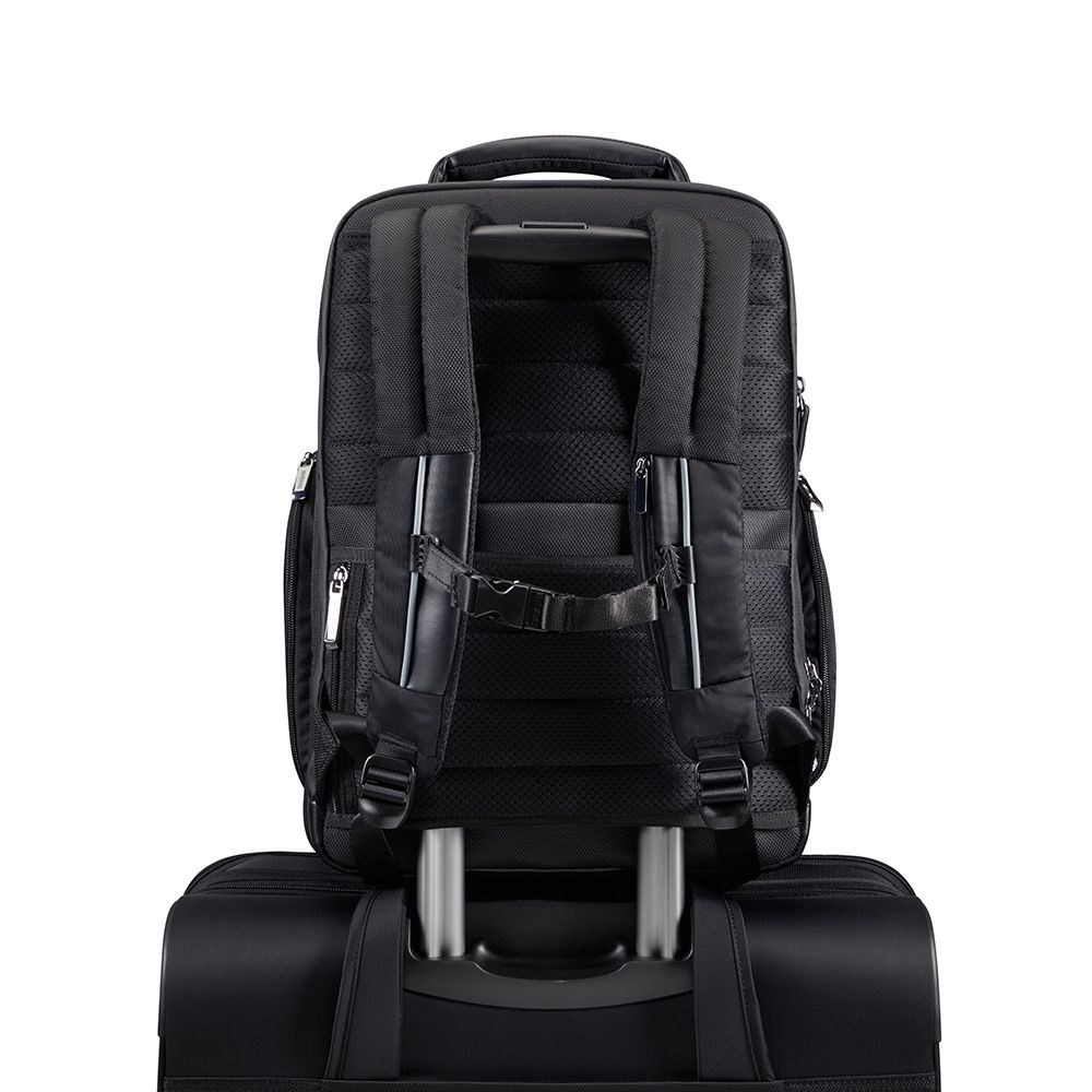 Samsonite Spectrolite 3.0 17.3" laptop backpack in black with padded compartments and adjustable straps.