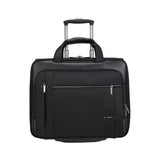 Samsonite Spectrolite 3.0 wheeled briefcase for 17.3" laptop, featuring sleek black design and sturdy wheels.