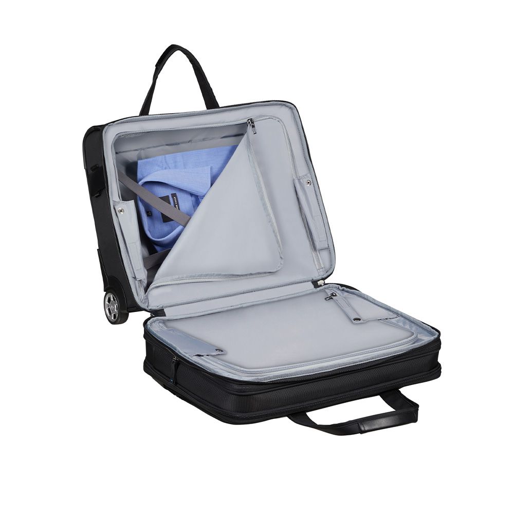 Samsonite Spectrolite 3.0 17.3" wheeled laptop bag with wheels, featuring a sleek black design and spacious compartments.