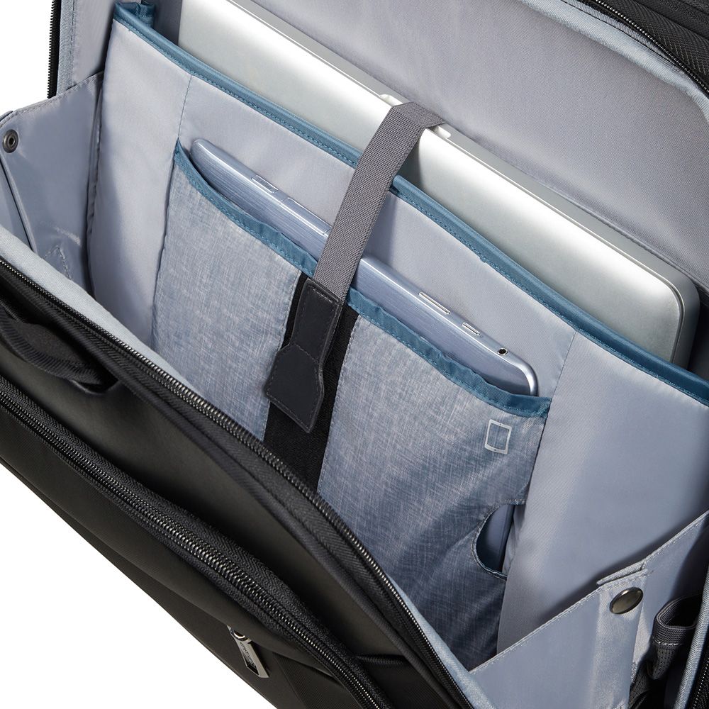 Samsonite Spectrolite 3.0 wheeled laptop bag for 17.3" laptops, featuring durable black material and smooth-rolling wheels.