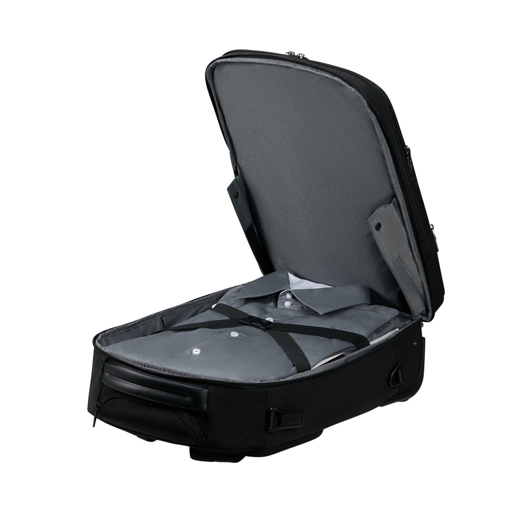 17.3" wheeled backpack by Samsonite Luggage in black, featuring adjustable straps and multiple storage compartments.