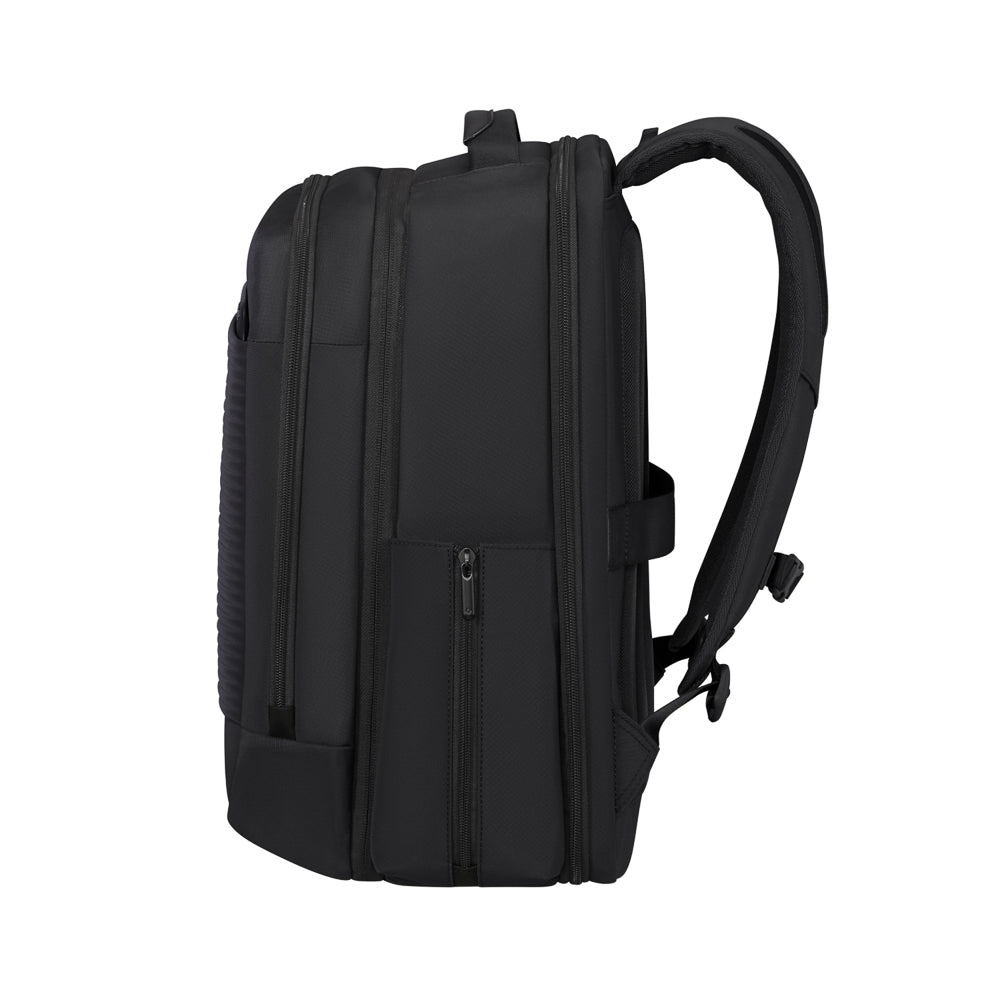 Samsonite Luggage 2 In 1 Travel Backpack in black, featuring adjustable straps and multiple compartments for convenience.