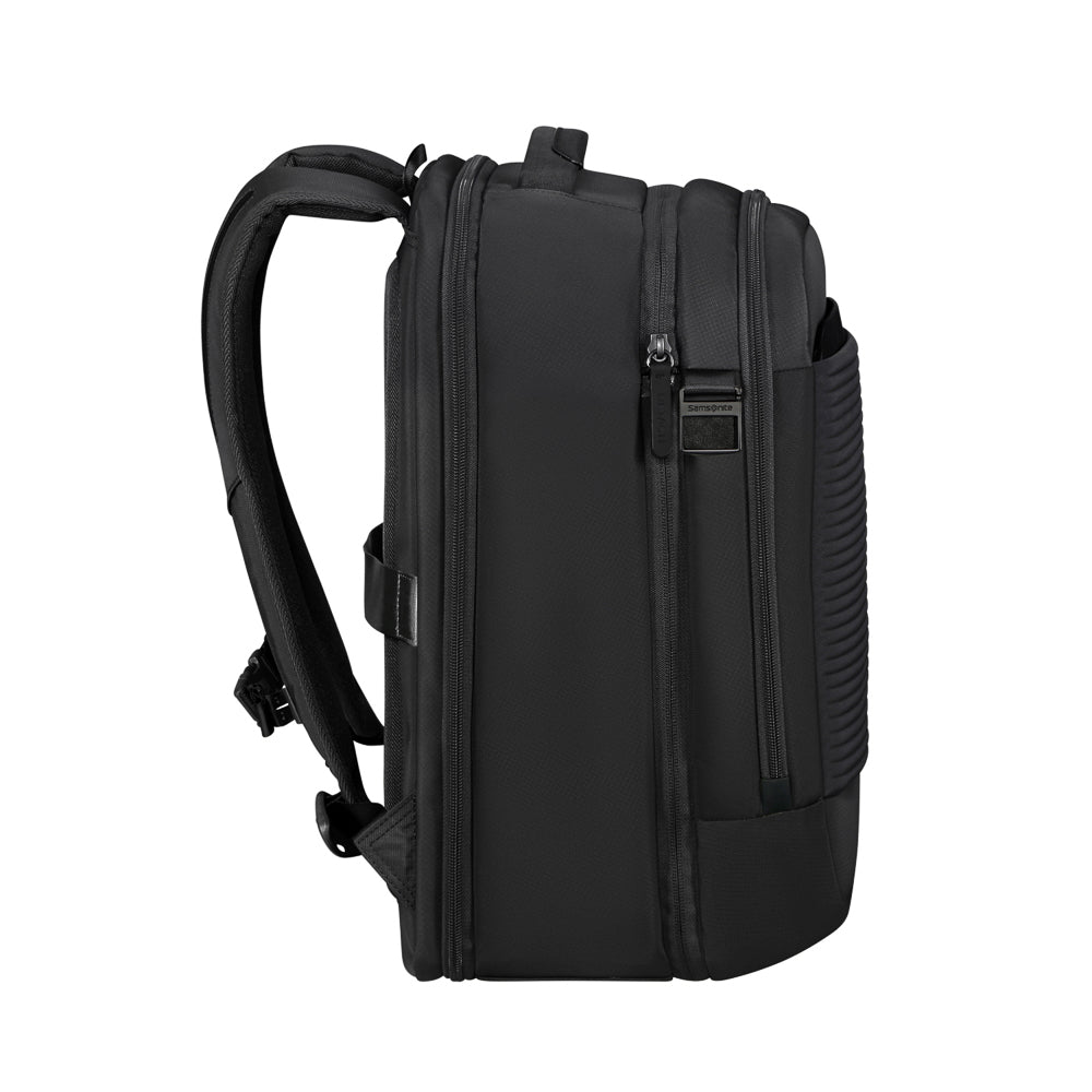 Samsonite Luggage 2 In 1 Travel Backpack in black, featuring adjustable straps and multiple compartments for convenience.