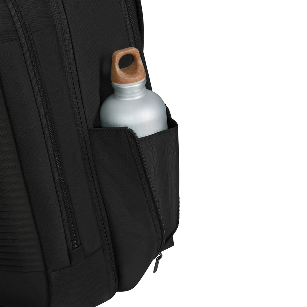 Samsonite Luggage 2 in 1 travel backpack in black, showcasing dual compartments and ergonomic design for versatility.