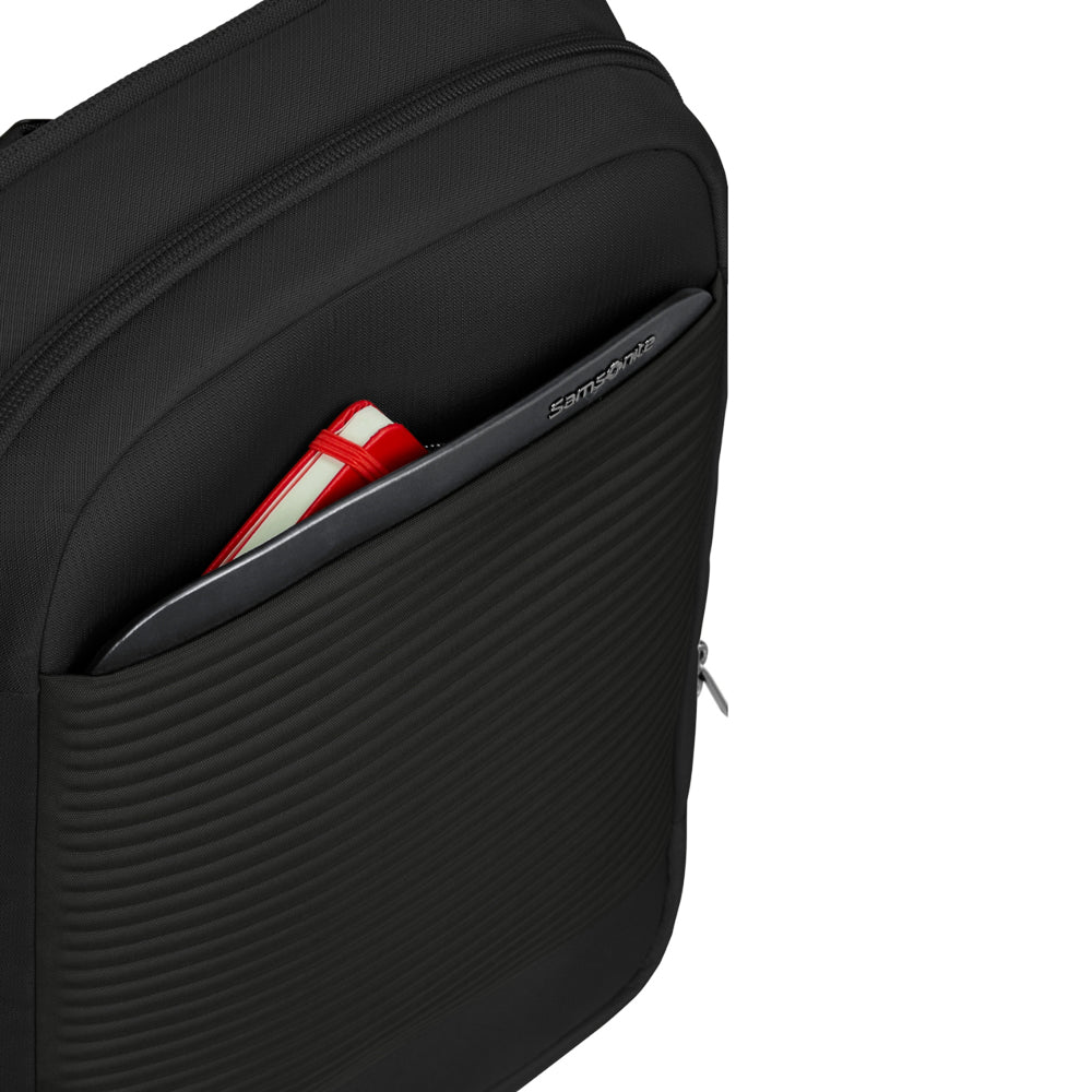 Samsonite Luggage 2-in-1 travel backpack in black, featuring adjustable straps and multiple compartments for convenience.