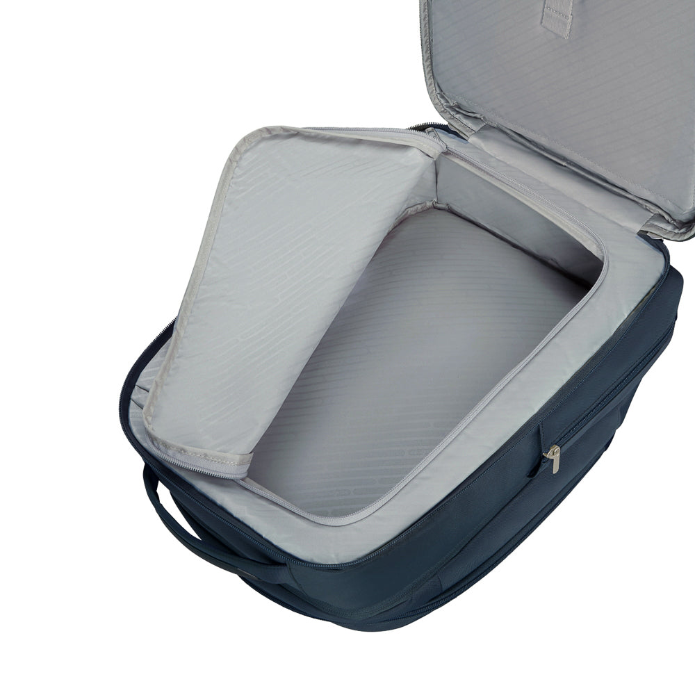 Navy Samsonite Luggage 2 In 1 Travel Backpack with adjustable straps and multiple compartments for convenience.