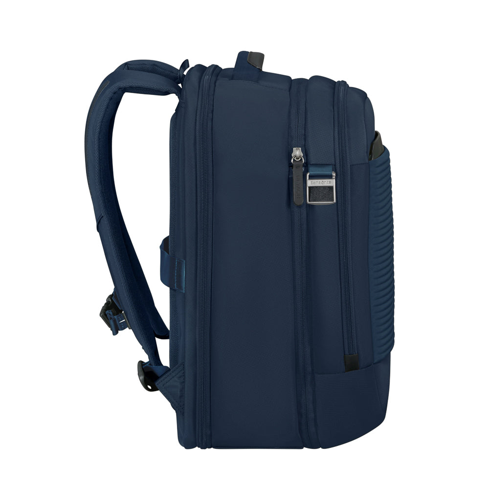 Navy Samsonite Luggage 2-in-1 Travel Backpack with adjustable straps and multiple compartments for versatile use.
