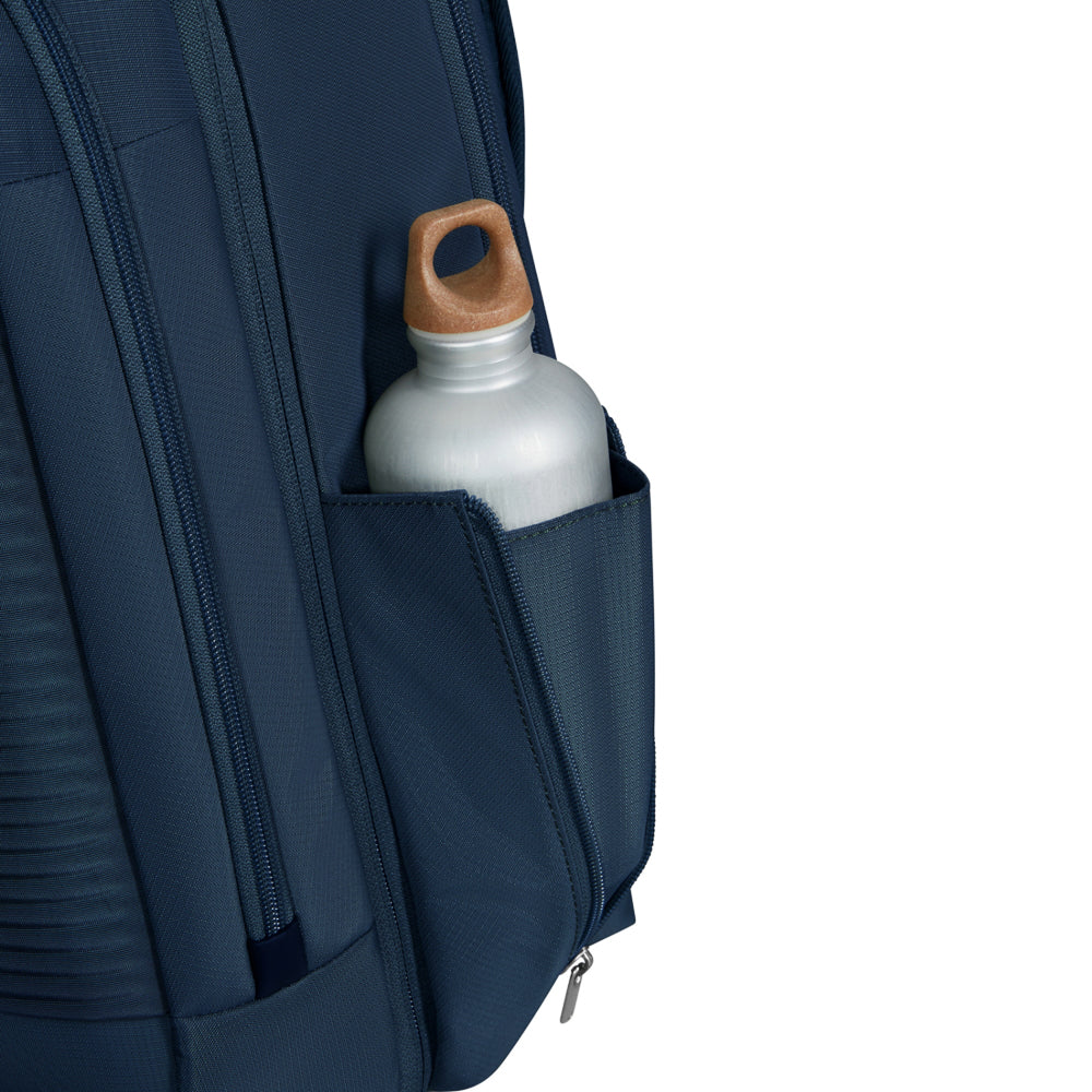 Samsonite Luggage 2 In 1 Travel Backpack in navy, featuring adjustable straps and multiple compartments for organization.