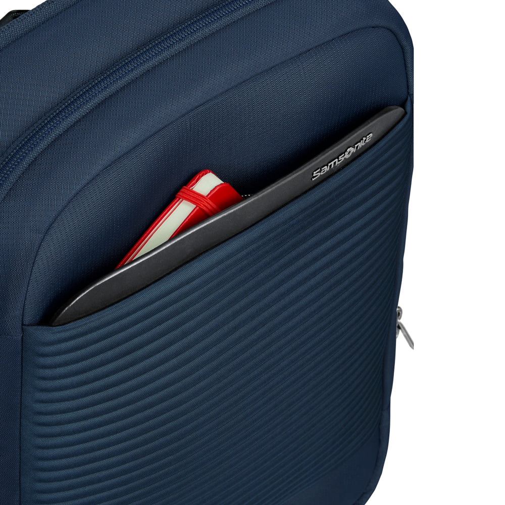 Navy Samsonite Luggage 2 In 1 Travel Backpack with adjustable straps and multiple compartments for versatile use.