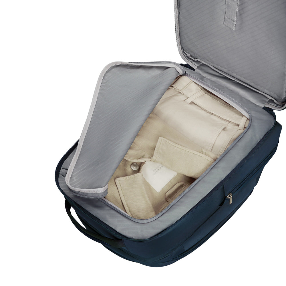 Navy Samsonite Luggage 2 In 1 Travel Backpack with adjustable straps and multiple compartments for versatile use.