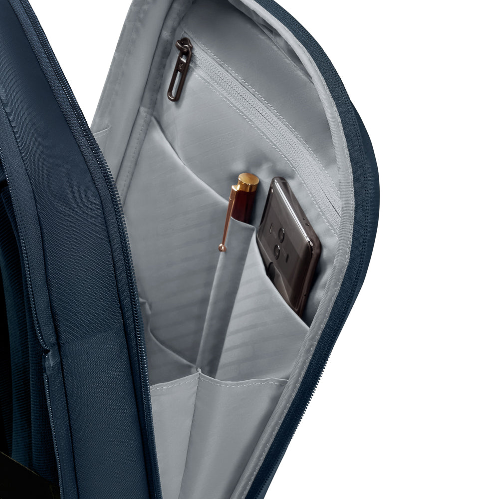 Navy Samsonite Luggage 2 in 1 travel backpack with adjustable straps and multiple compartments for versatile use.