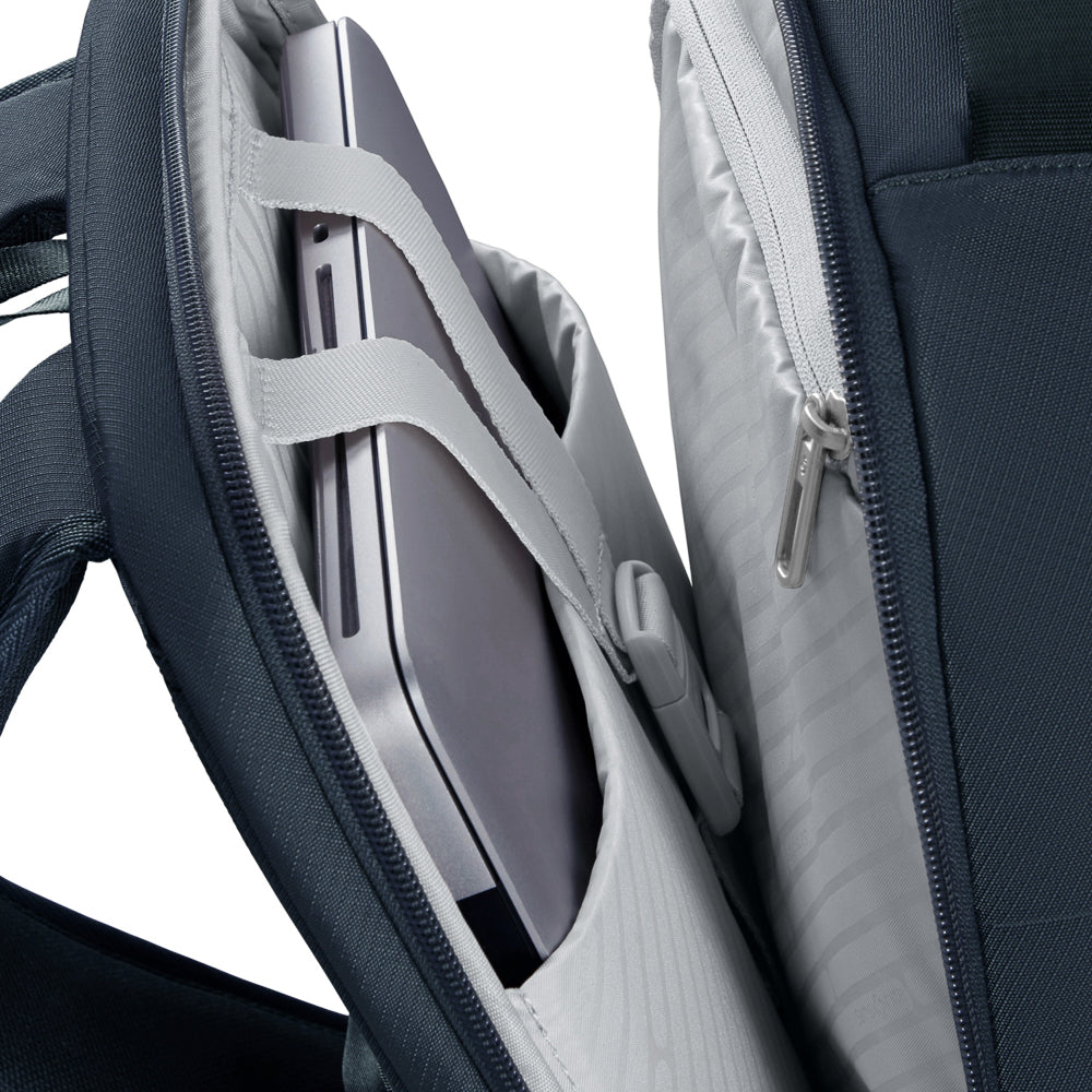 Navy Samsonite Luggage 2 in 1 travel backpack with adjustable straps and multiple compartments for versatile use.