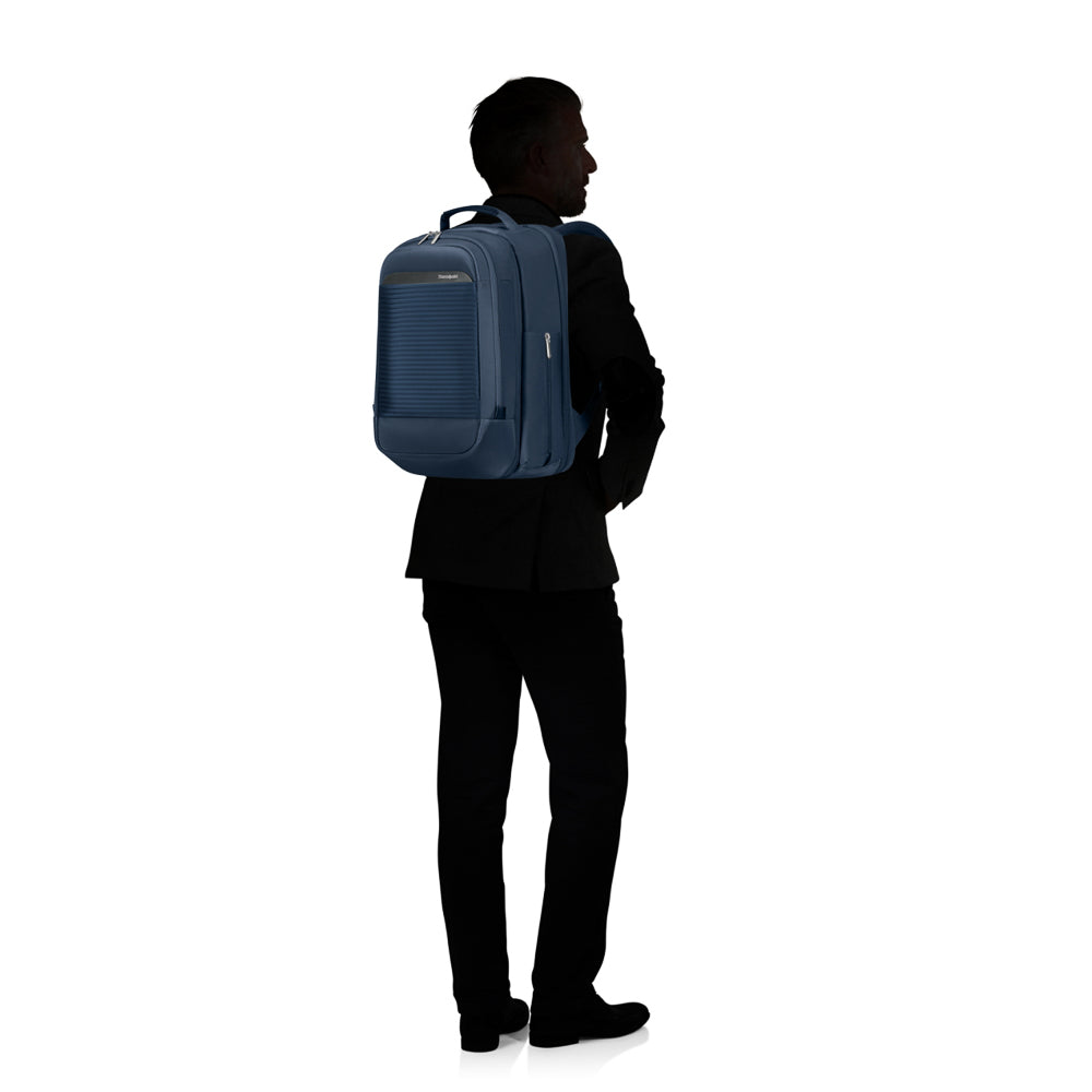 Navy Samsonite Luggage 2 in 1 travel backpack with adjustable straps and multiple compartments for versatile use.