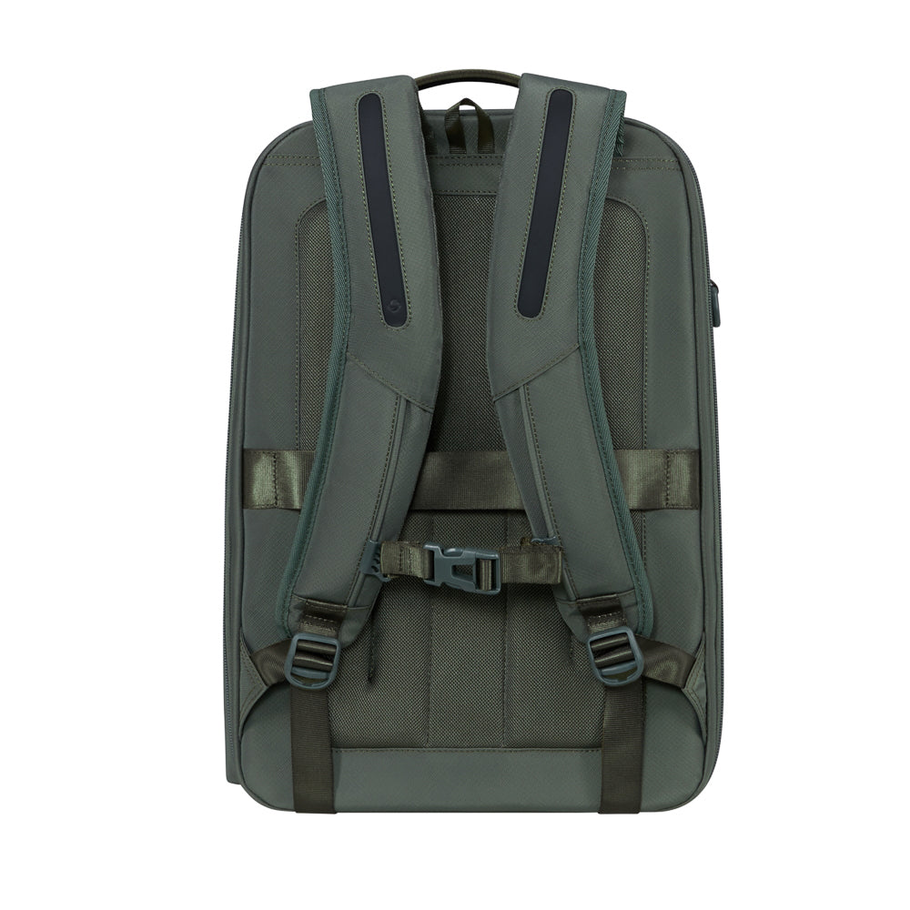 Olive Samsonite 2 in 1 Travel Backpack featuring adjustable straps and multiple compartments for versatile use.