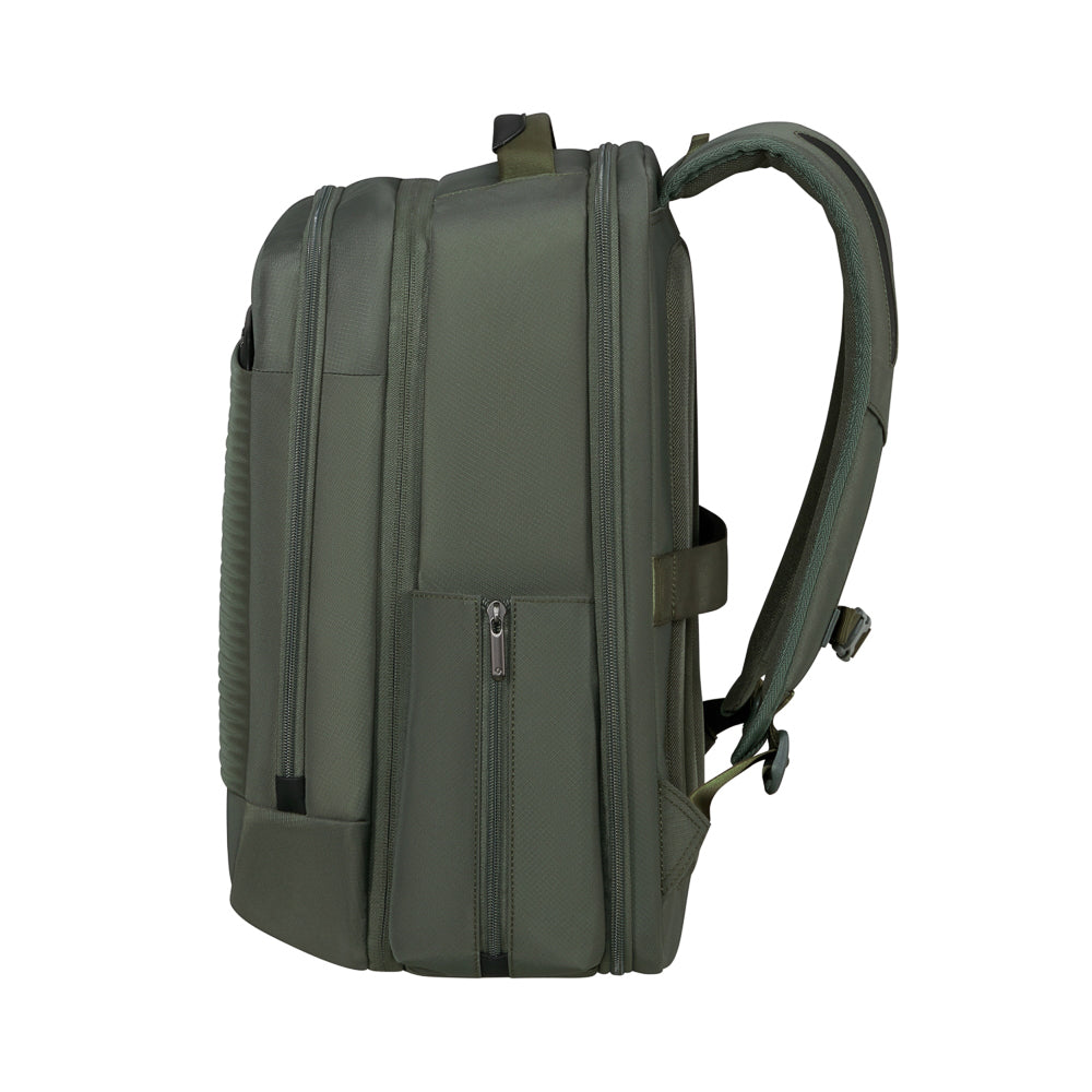 Olive Samsonite Paralux 2-in-1 travel backpack with adjustable straps and multiple pockets for convenience.