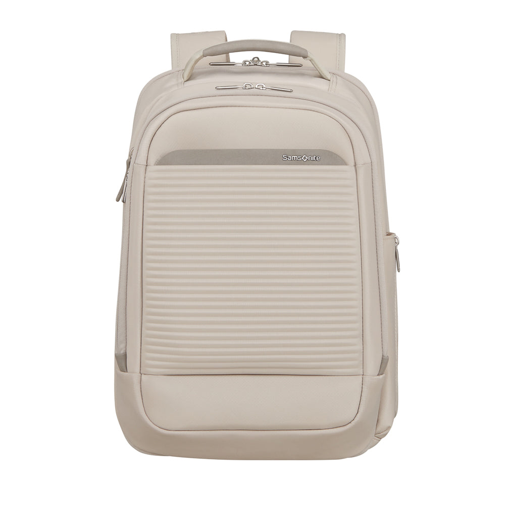 Samsonite Luggage 2 in 1 Travel Backpack in white, featuring adjustable straps and multiple storage compartments.