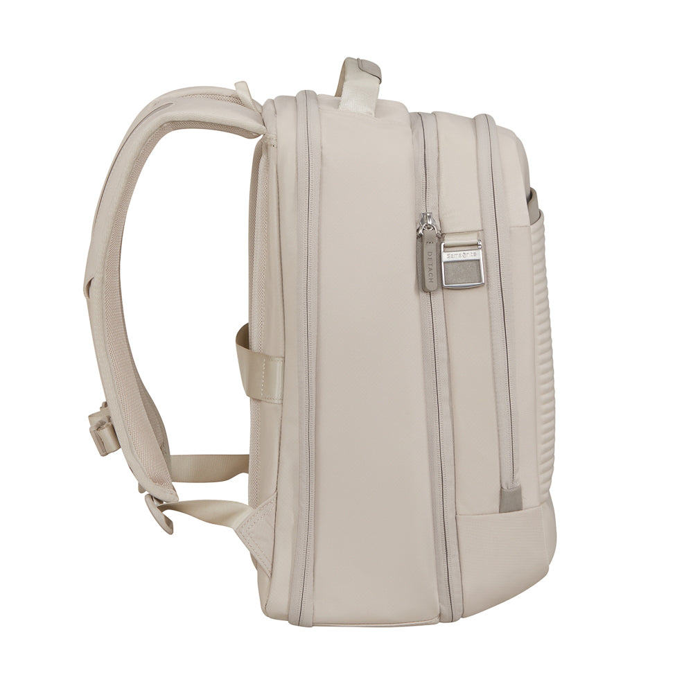 Samsonite Luggage 2 In 1 Travel Backpack in white, featuring adjustable straps and multiple compartments for convenience.
