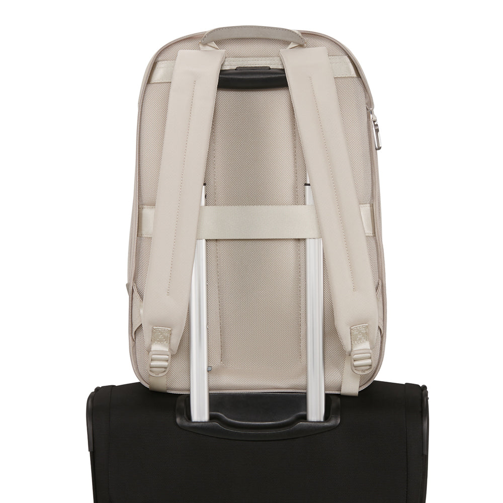 Samsonite Luggage 2 in 1 travel backpack in white, featuring adjustable straps and multiple compartments for convenience.