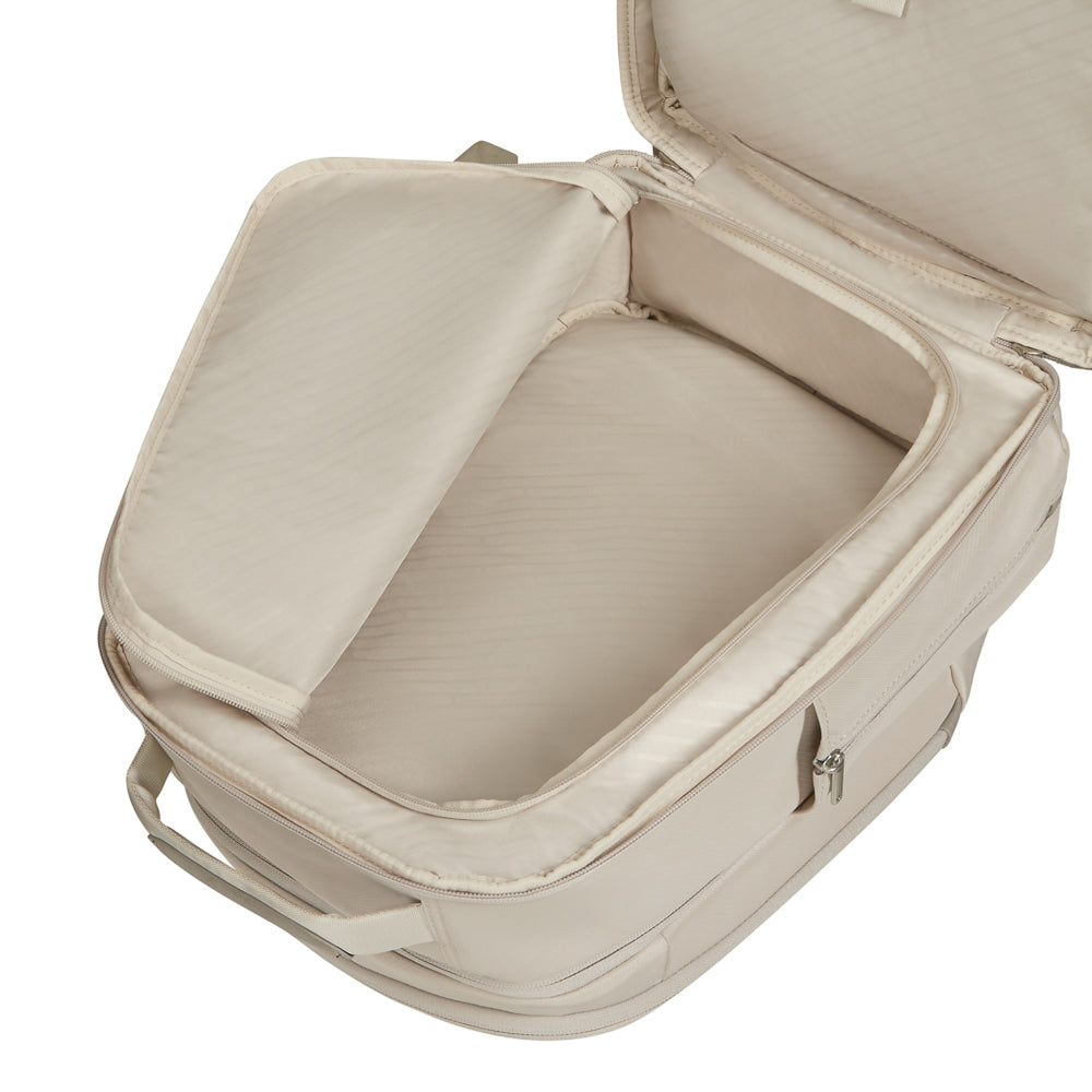 White 2 in 1 travel backpack by Samsonite Luggage, featuring adjustable straps and spacious compartments for easy travel.