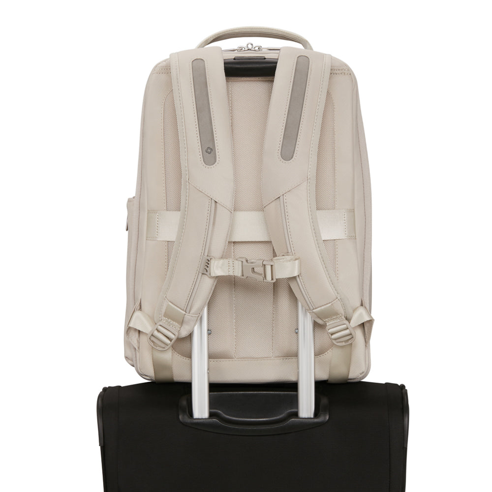 Samsonite Luggage 2 in 1 travel backpack in white, featuring versatile design and spacious compartments for travel essentials.