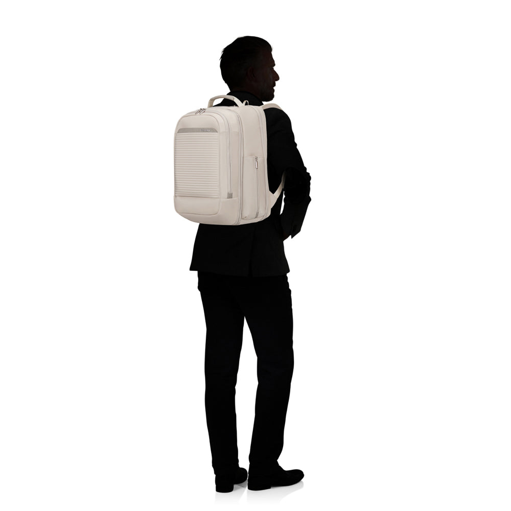White Samsonite 2 In 1 Travel Backpack with adjustable straps and multiple compartments for versatile storage.