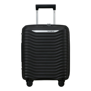 Black 45cm Samsonite Upscape 4 Wheel Underseater Suitcase, showcasing smooth wheels and compact design for cabin luggage.
