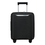 Black 45cm Samsonite Upscape 4 Wheel Underseater Suitcase, showcasing smooth wheels and compact design for cabin luggage.