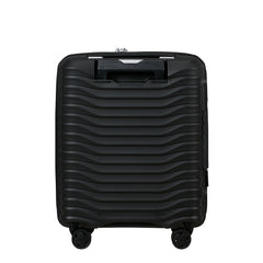 Samsonite Upscape 45cm black 4-wheel underseater suitcase, showcasing spacious interior and durable design.