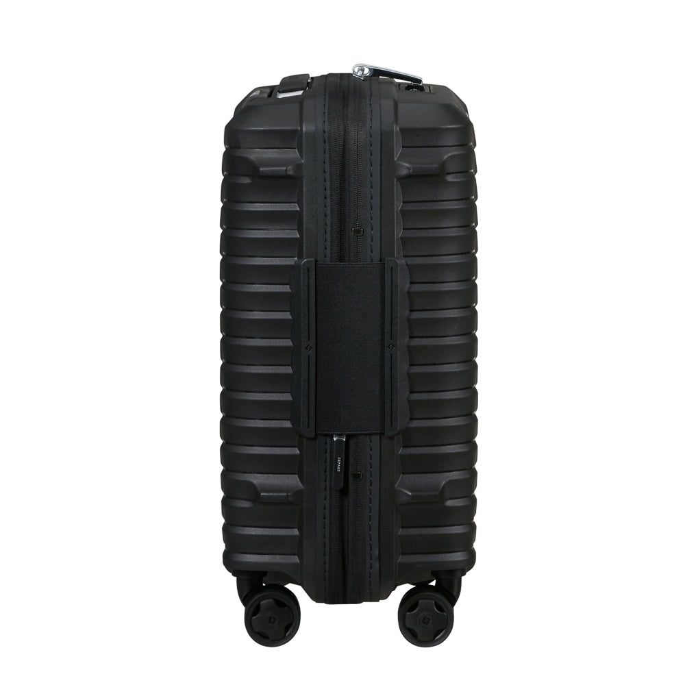 Samsonite Upscape 45cm black 4-wheel underseater suitcase with spacious interior and smooth-rolling wheels.