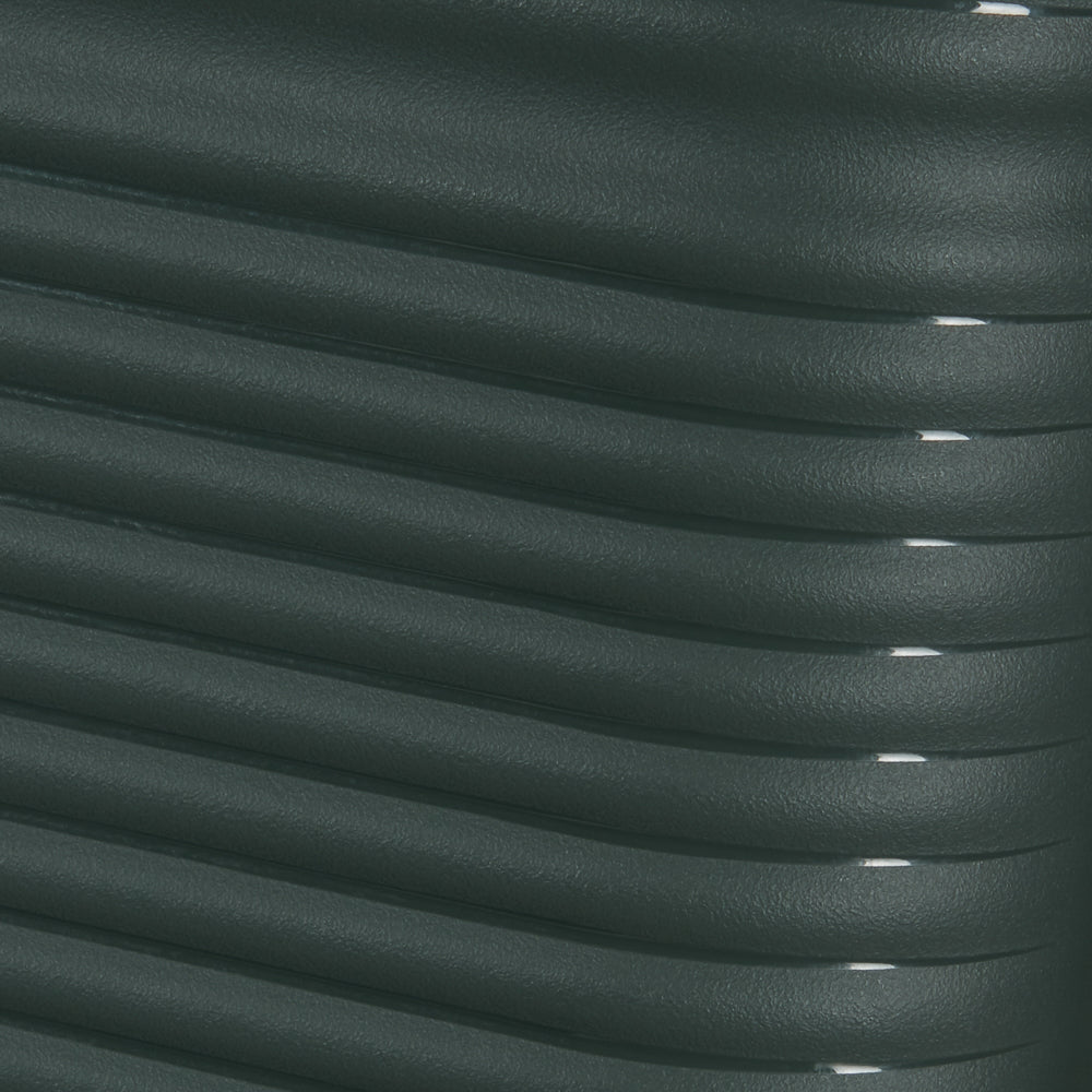 Olive green 55cm cabin suitcase with front pocket by Samsonite, showcasing sturdy handles and smooth wheels.