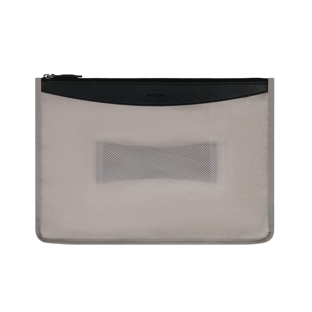 Samsonite 55cm black carry-on suitcase with front pocket, designed for travel convenience and easy access.